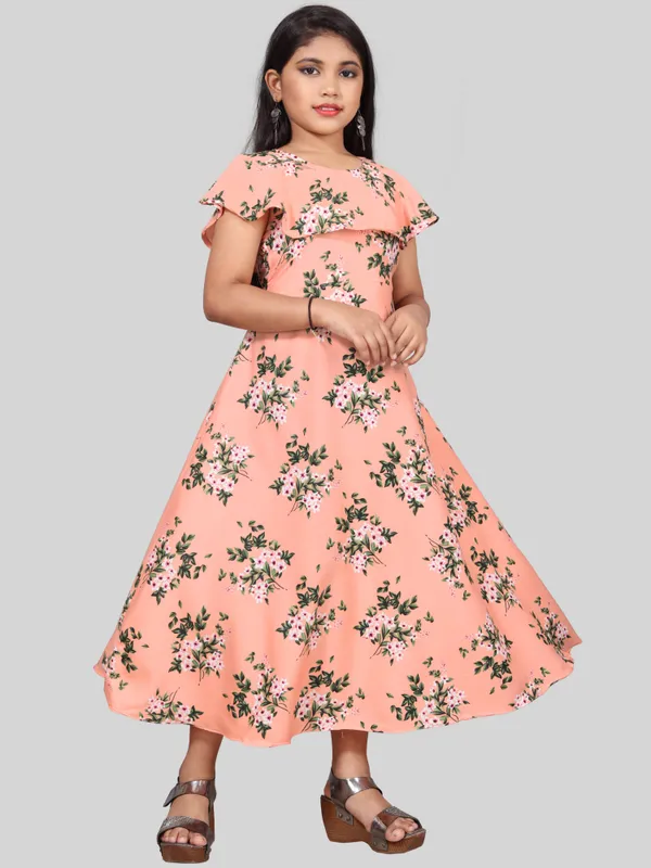 Girls_Peach_&_White_Floral_Print_Layered_Flared_Maxi_Dress