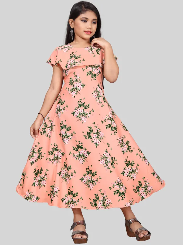 Girls_Peach_&_White_Floral_Print_Layered_Flared_Maxi_Dress