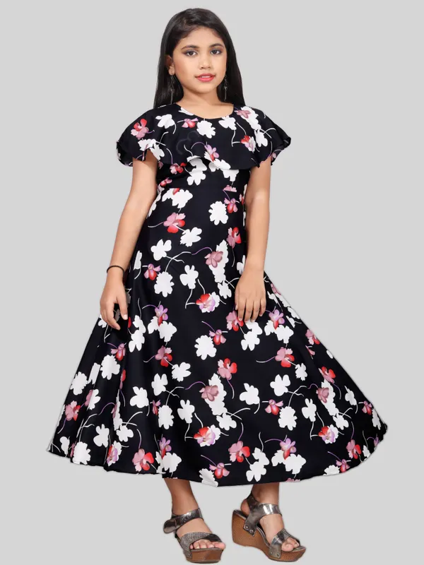 Girls_White_&_Black_Floral_Print_Layered_Flared_Maxi_Dress