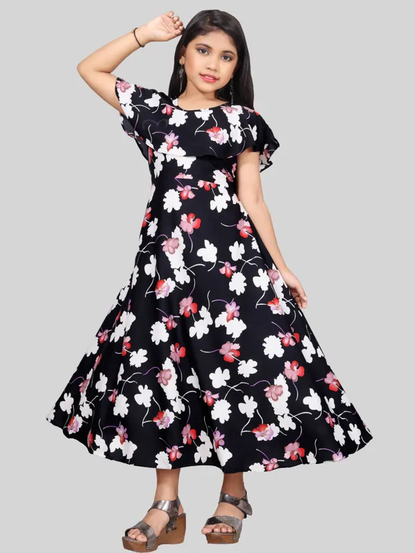 Girls_White_&_Black_Floral_Print_Layered_Flared_Maxi_Dress