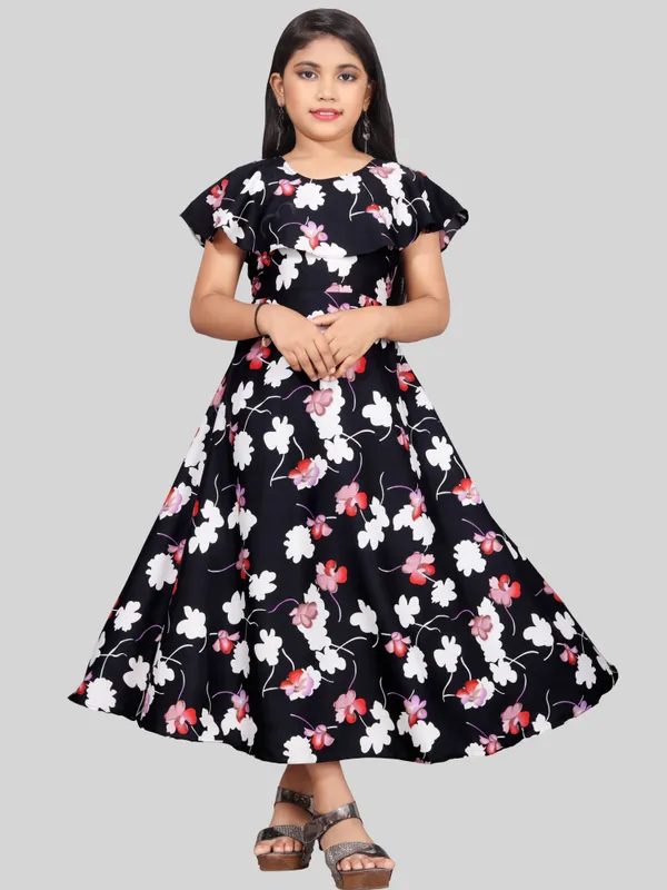 Girls_White_&_Black_Floral_Print_Layered_Flared_Maxi_Dress
