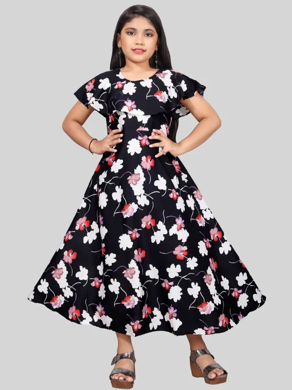 Girls_White_&_Black_Floral_Print_Layered_Flared_Maxi_Dress