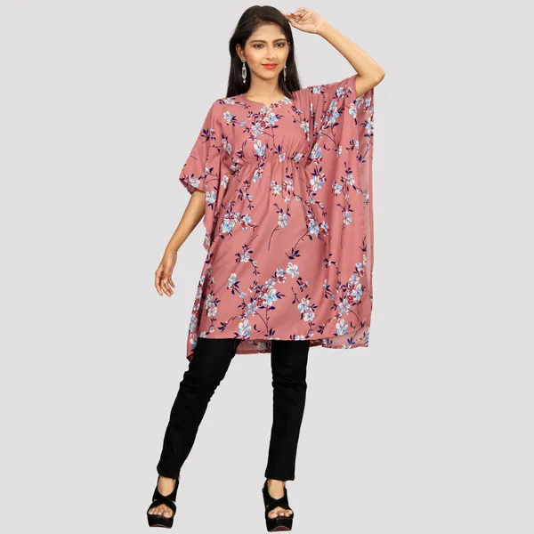 Girls_Wine_&_White_Floral_Print_Crepe_Kaftan_Dress