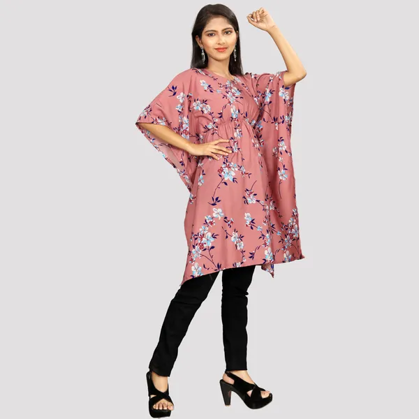 Girls_Wine_&_White_Floral_Print_Crepe_Kaftan_Dress
