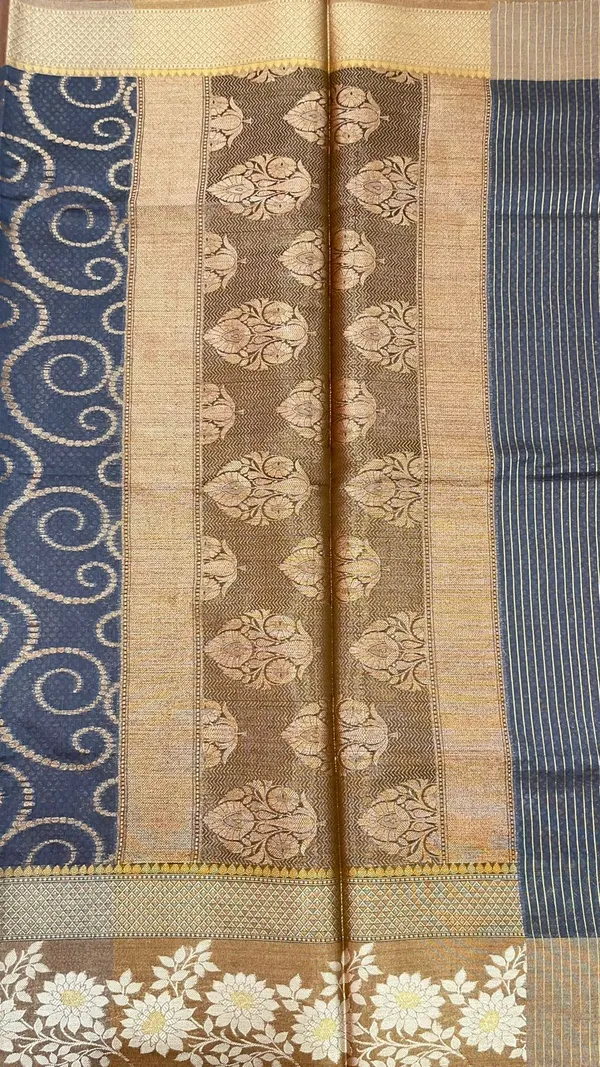 Grey_Masrise_Cotton/Cotton_Banarasi_Sarees_For_Women