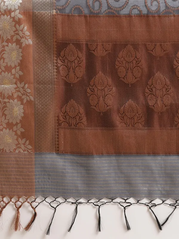Grey_Masrise_Cotton/Cotton_Banarasi_Sarees_For_Women