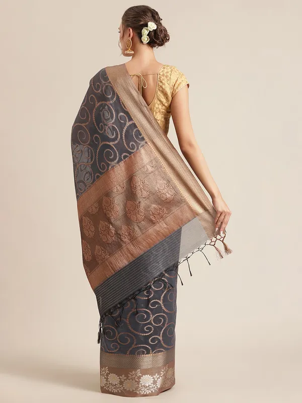 Grey_Masrise_Cotton/Cotton_Banarasi_Sarees_For_Women