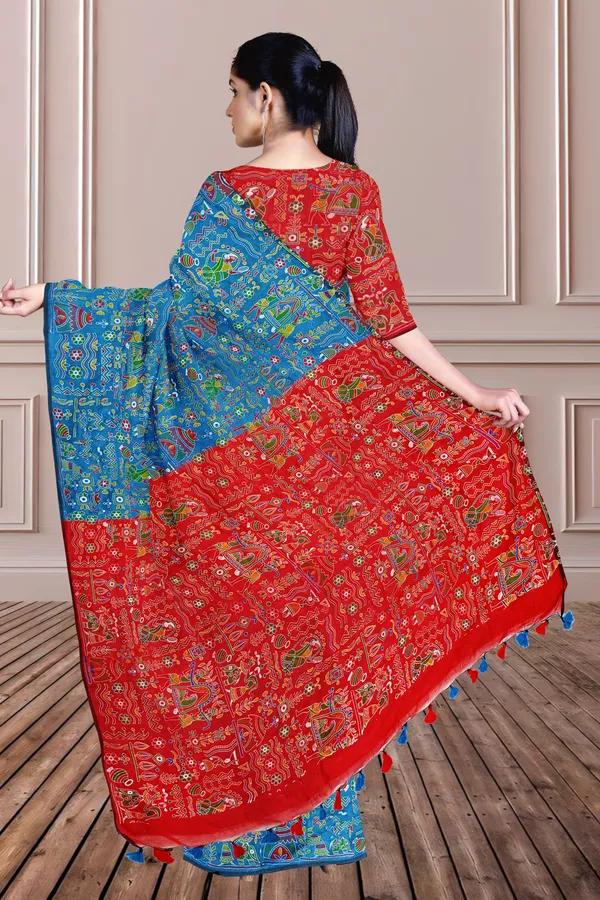 Blue_Printed_Bollywood_Cotton_Silk_Saree