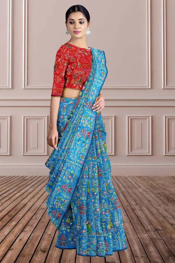 Blue_Printed_Bollywood_Cotton_Silk_Saree