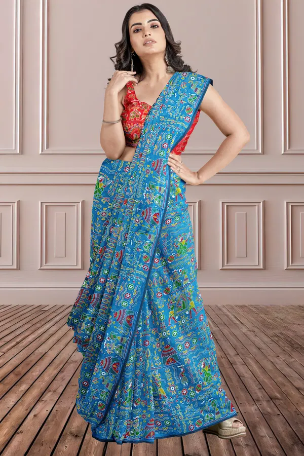 Blue_Printed_Bollywood_Cotton_Silk_Saree