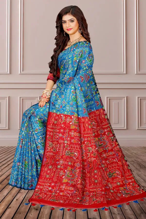 Blue_Printed_Bollywood_Cotton_Silk_Saree