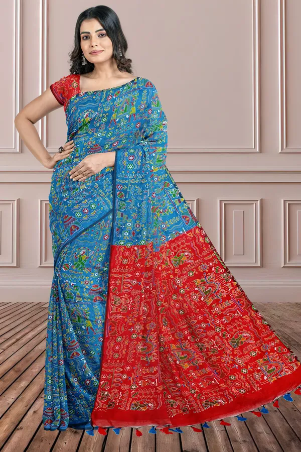 Blue_Printed_Bollywood_Cotton_Silk_Saree