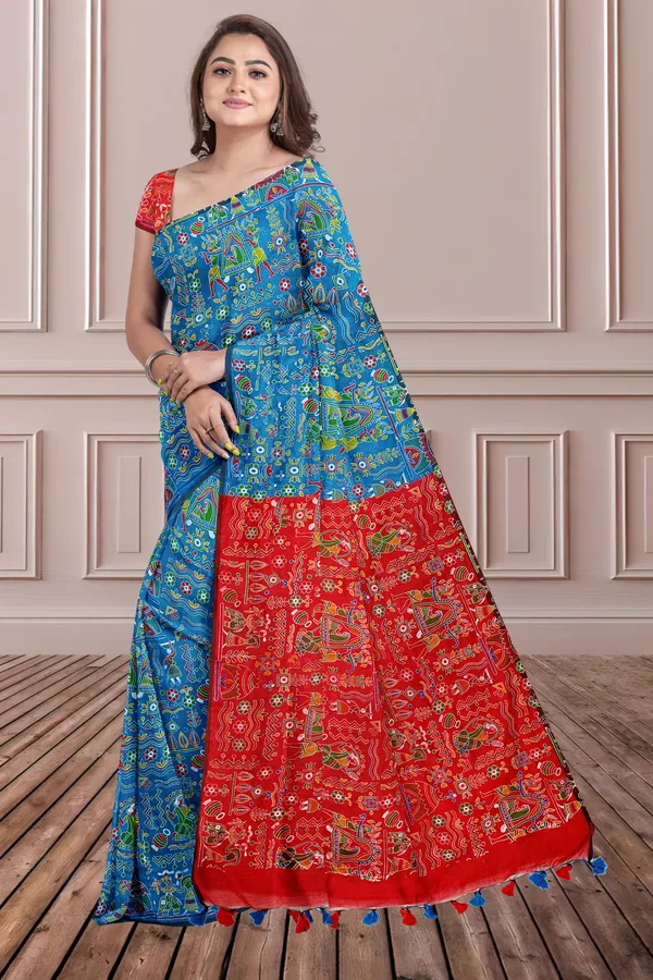 Blue_Printed_Bollywood_Cotton_Silk_Saree