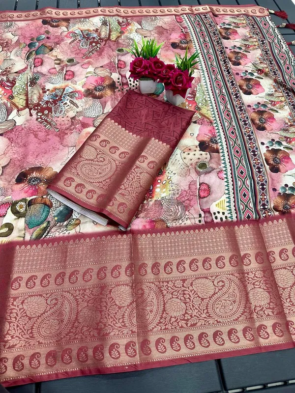 Pink_Premium_Kalamkari_Silk_And_Digital_Print_Saree