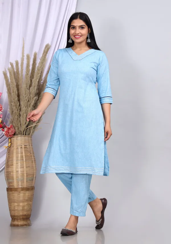Sky_Blue_Khadi_Cotton_Printed_Casual_Wear_Kurta_And_Sharara_Set_For_Women