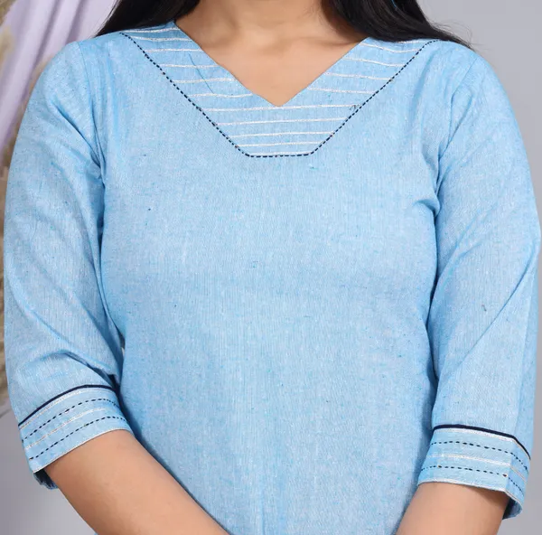 Sky_Blue_Khadi_Cotton_Printed_Casual_Wear_Kurta_And_Sharara_Set_For_Women
