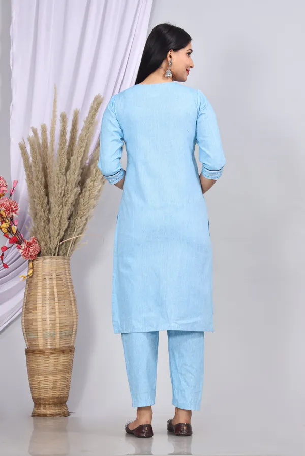 Sky_Blue_Khadi_Cotton_Printed_Casual_Wear_Kurta_And_Sharara_Set_For_Women