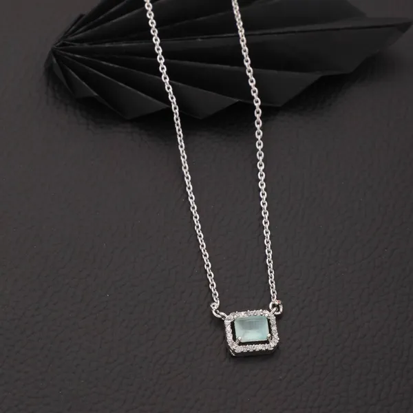 Green_American_diamond_Alloy_Fancy_Silver_Pendant_With_Chain_For_Womens