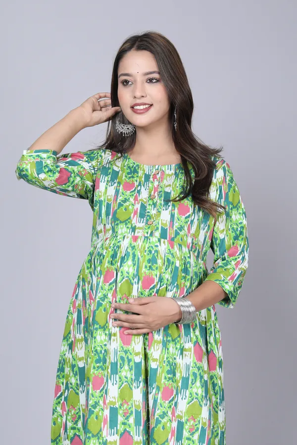Green_Cotton__Maternity_And_Feeding_Kurti