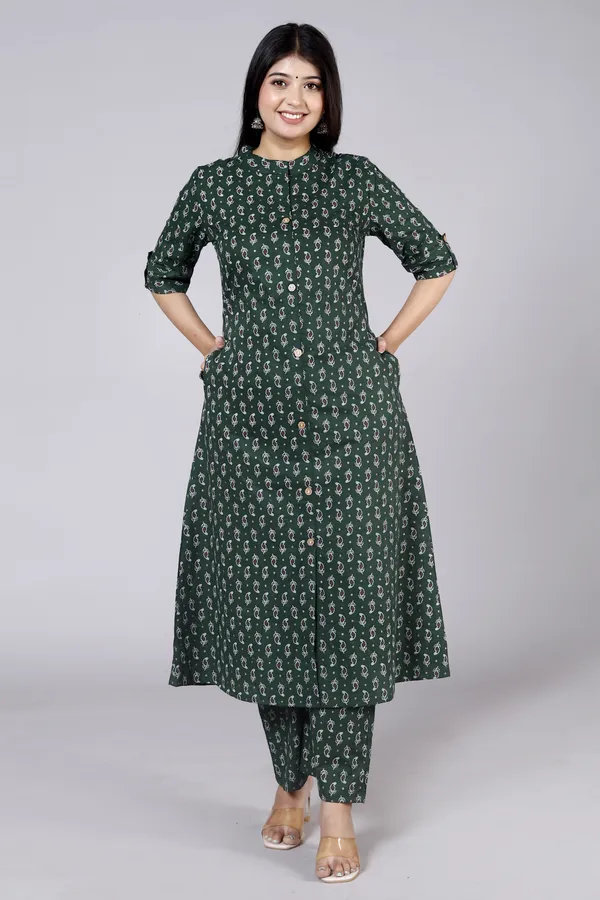 Green_Cotton_Blend_Ethnic_Kurta_And_Pant_Set_For_Women
