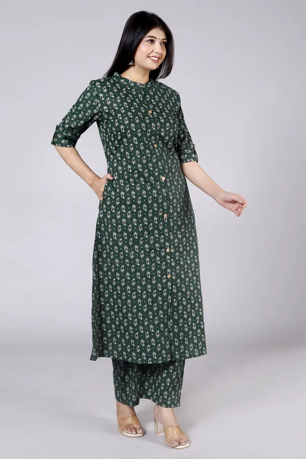 Green_Cotton_Blend_Ethnic_Kurta_And_Pant_Set_For_Women