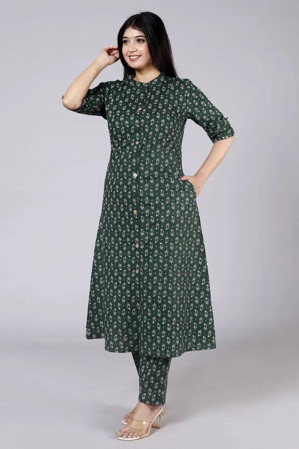 Green_Cotton_Blend_Ethnic_Kurta_And_Pant_Set_For_Women