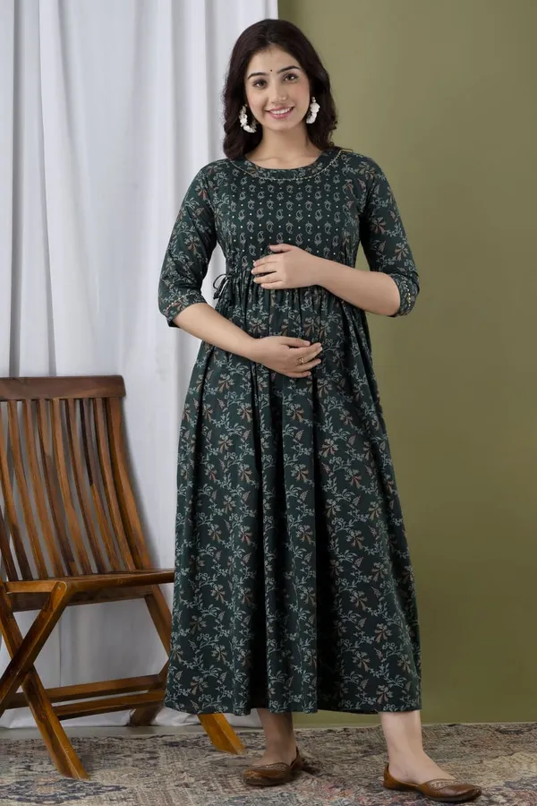 Green_Carry_Blossom_Cotton_Maternity_And_Feeding_Kurti