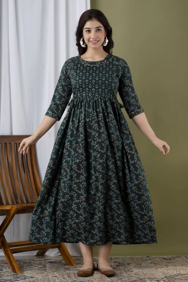 Green_Carry_Blossom_Cotton_Maternity_And_Feeding_Kurti