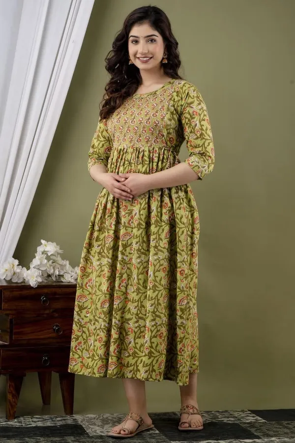Green_Chidi_Cotton_Maternity_And_Feeding_Kurti