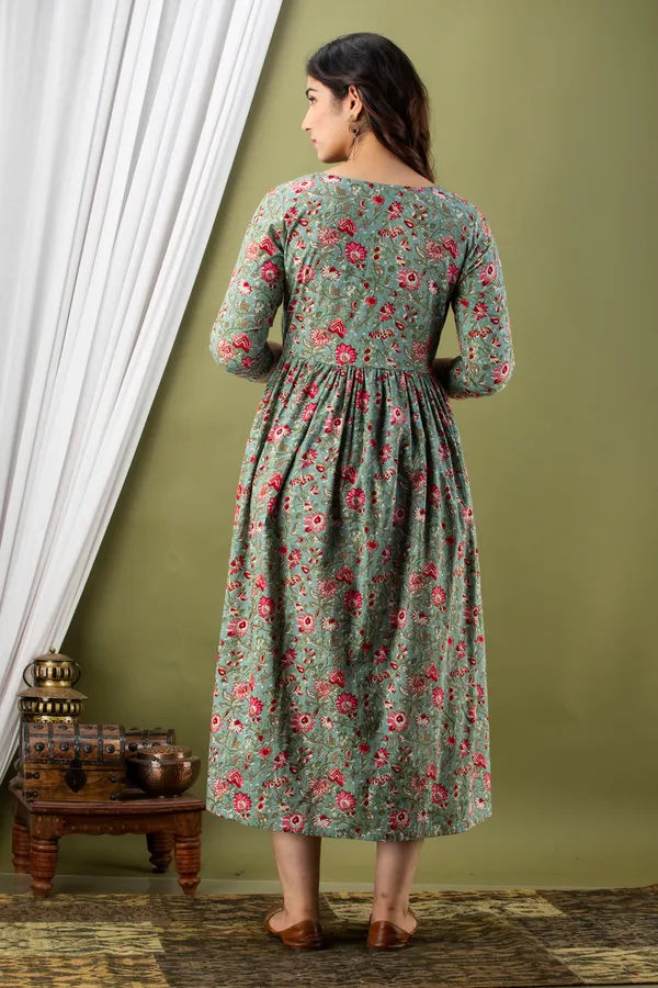 Sanganeri_Grey_Pink_Flower_Maternity_And_Feeding_Gown