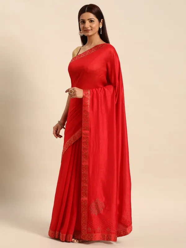 Red_Vichitra_Silk__Saree_Fancy_Border_With_Swaroski_Diamond_Work