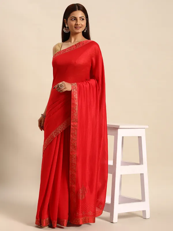 Red_Vichitra_Silk__Saree_Fancy_Border_With_Swaroski_Diamond_Work