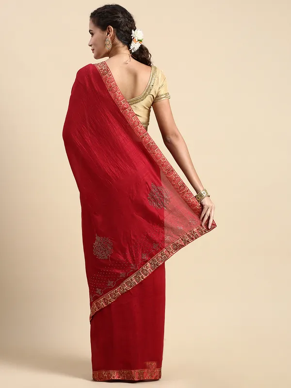 Maroon__Vichitra_Silk__Saree_Fancy_Border_With_Swaroski_Diamond_Work