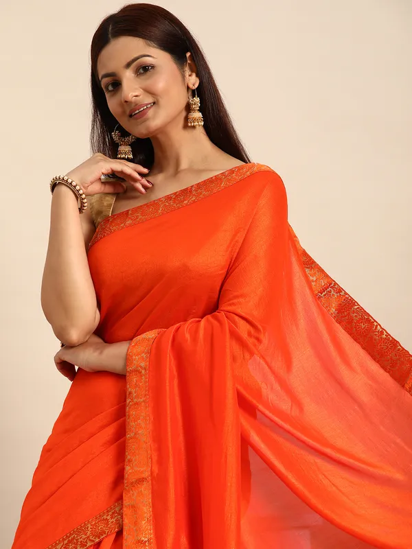 Orange_Vichitra_Silk__Saree_Fancy_Border_With_Swaroski_Diamond_Work