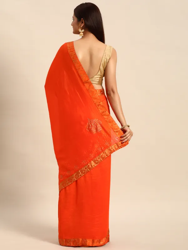 Orange_Vichitra_Silk__Saree_Fancy_Border_With_Swaroski_Diamond_Work
