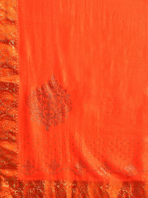 Orange_Vichitra_Silk__Saree_Fancy_Border_With_Swaroski_Diamond_Work