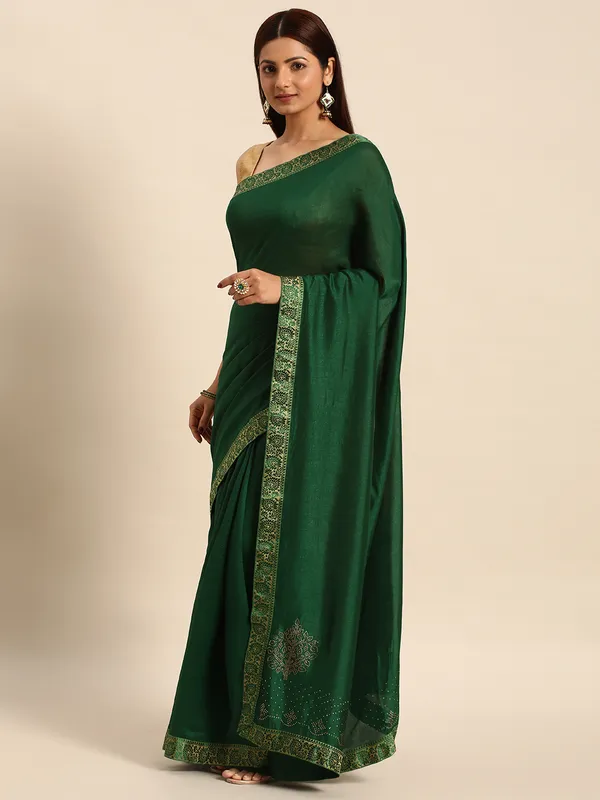 Green__Vichitra_Silk__Saree_Fancy_Border_With_Swaroski_Diamond_Work