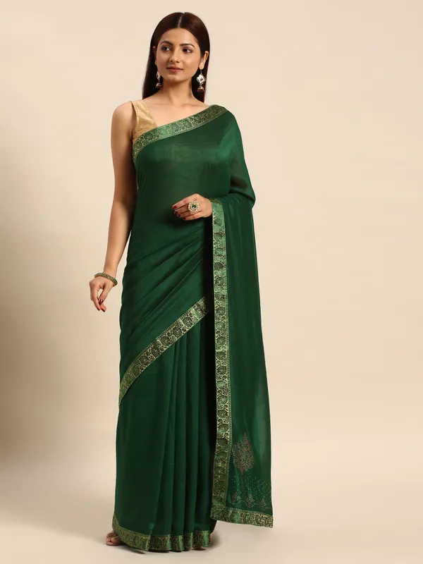 Green__Vichitra_Silk__Saree_Fancy_Border_With_Swaroski_Diamond_Work
