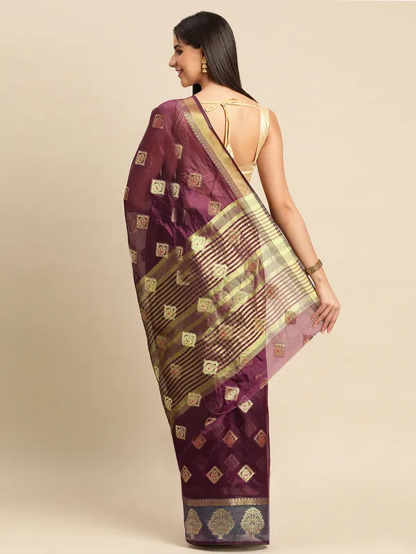 Wine_Organza_Silk_Saree