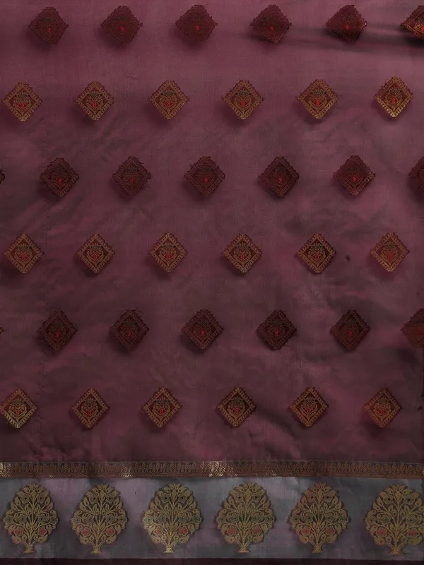 Wine_Organza_Silk_Saree