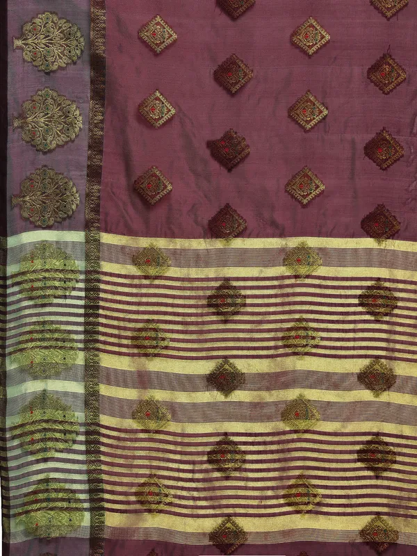Wine_Organza_Silk_Saree