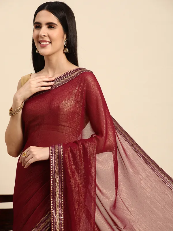 Indian_Women_Wine_Chiffon_Georgette_Foil_Work