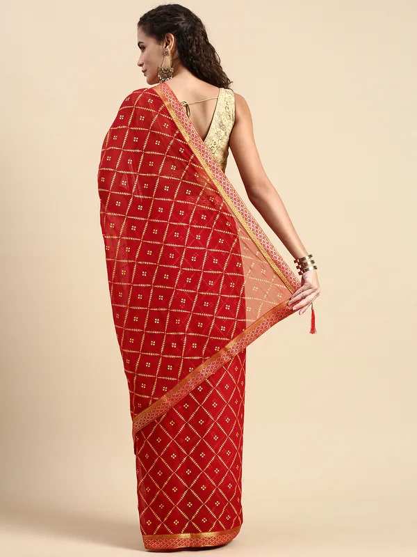 Red_Zomato_Bandhani_Foil_Work_Beautiful_Saree