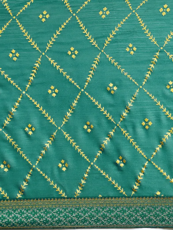 Turquoise_Green_Zomato_Bandhani_Foil_Work_Beautiful_Saree