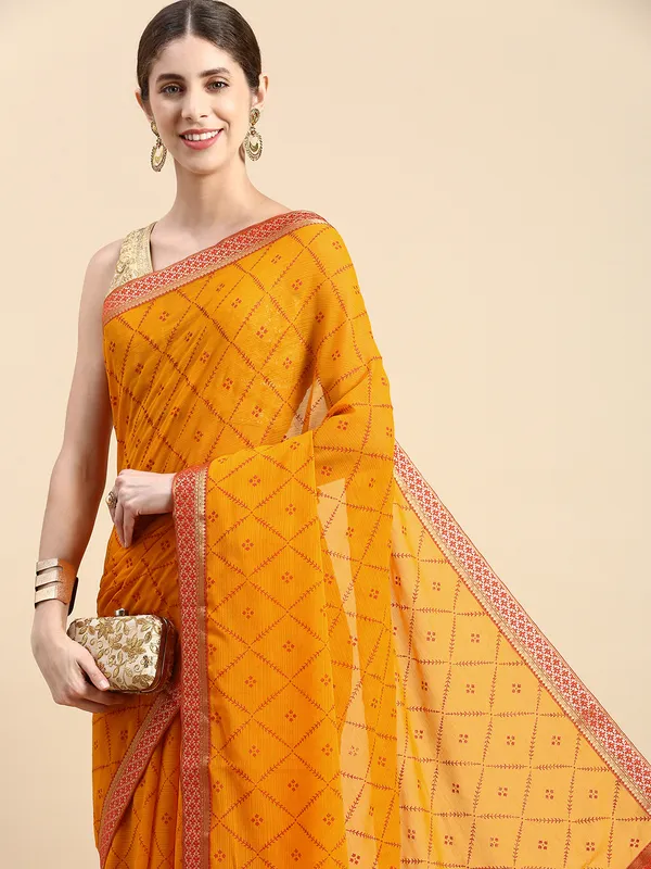 Yellow_Zomato_Bandhani_Foil_Work_Beautiful_Saree