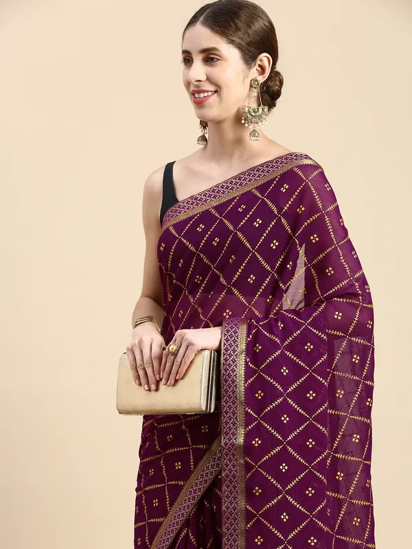Purple_Zomato_Bandhani_Foil_Work_Beautiful_Saree