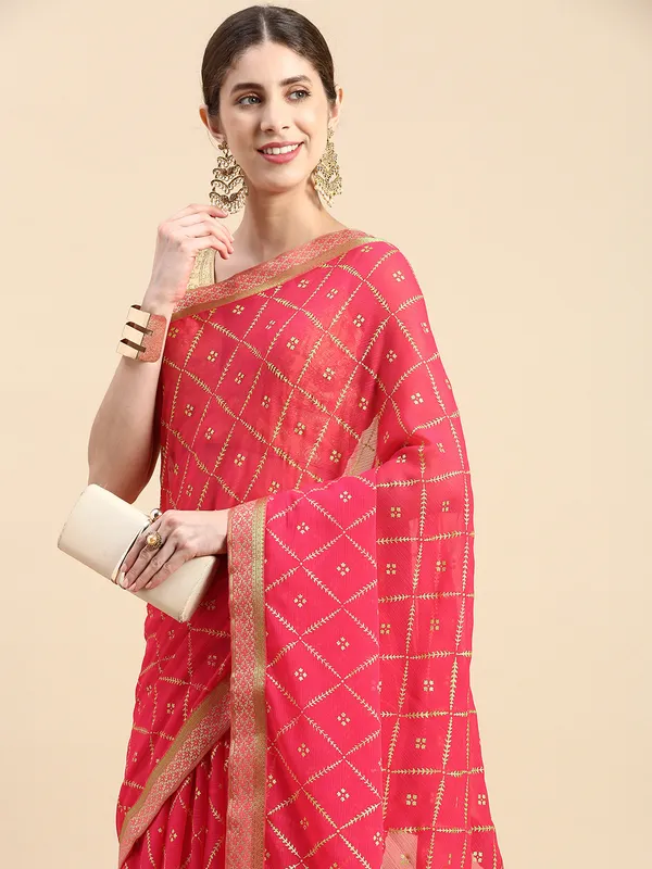 Pink_Zomato_Bandhani_Foil_Work_Beautiful_Saree