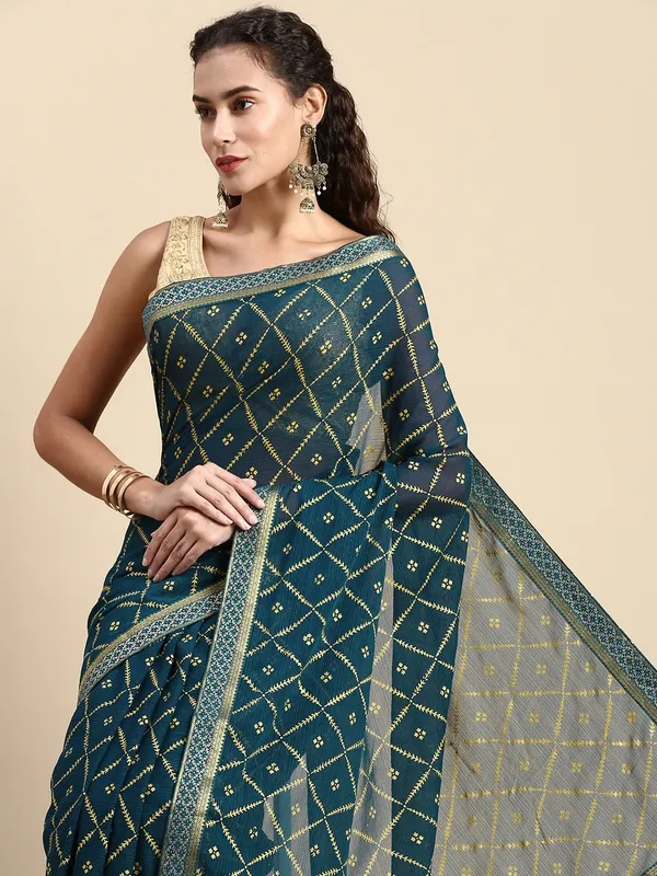 Blue_Zomato_Bandhani_Foil_Work_Beautiful_Saree