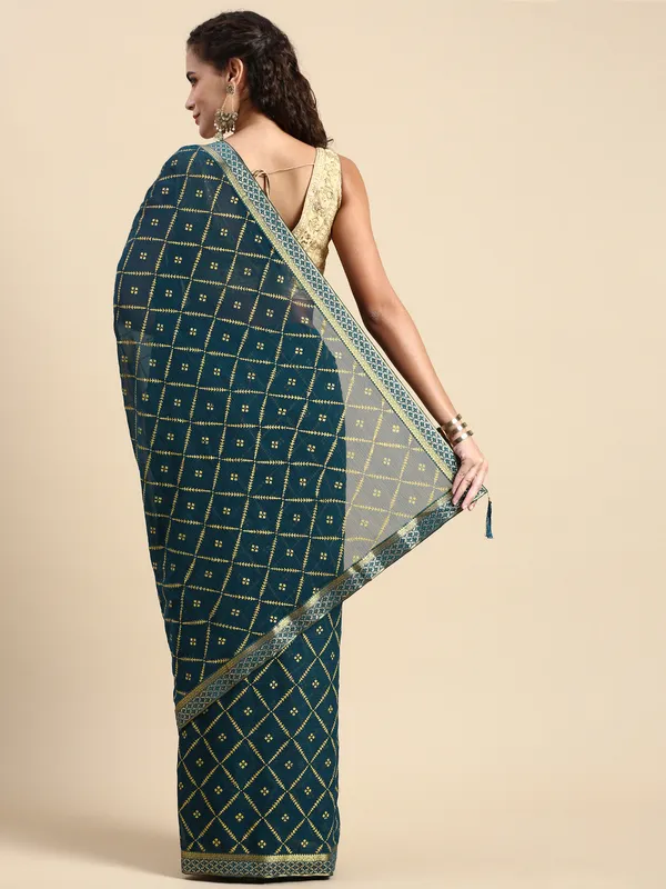 Blue_Zomato_Bandhani_Foil_Work_Beautiful_Saree