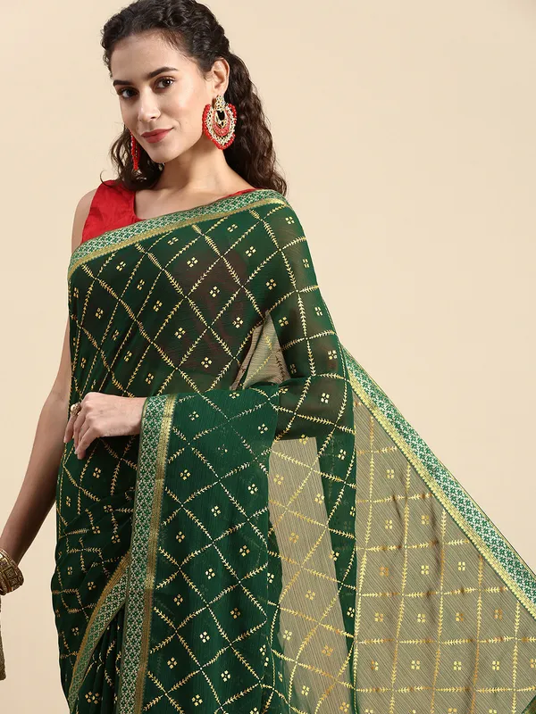 Green_Zomato_Bandhani_Foil_Work_Beautiful_Saree